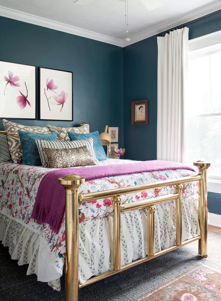 boho teal bedroom jewel tones gold bed fuchsia throw